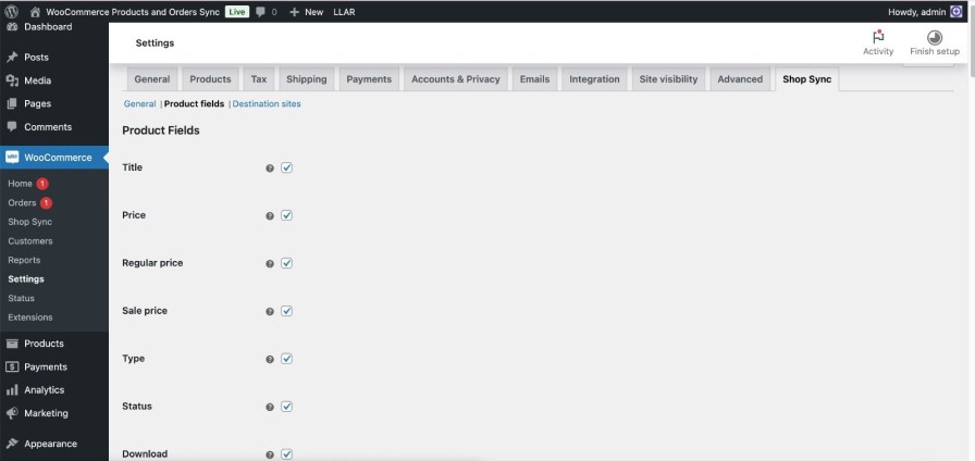 Product fields setting